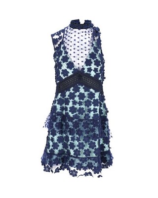 Self Portrait Sleeveless Ruffle Dress In Blue Polyester Female Blue 7