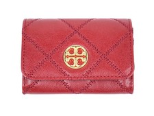 Tory Burch WILLA Red Quilted Leather Card Case Coin Pouch Wallet 87866