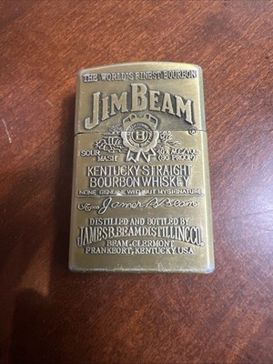 SOLID BRASS CIGARETTE LIGHTER JIM BEAM BOURBON WHISKEY LOGO Vtg