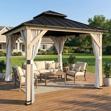 3 x 3 m Hardtop Gazebo Canopy w/ 2-Tier Roof, Garden Gazebo w/ Sides