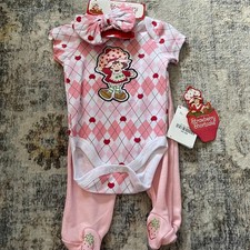 Strawberry Shortcake Baby Girl 3Month 3pc Outfit Bodysuit Pants Headband