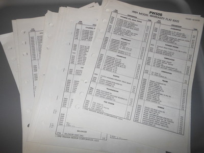 #ad 1991 Yamaha Models Warranty Flat Rate Sheets $14.99