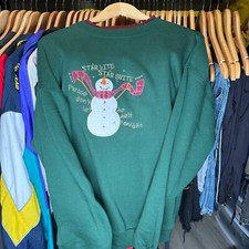 90  s green grandma snowman sweater