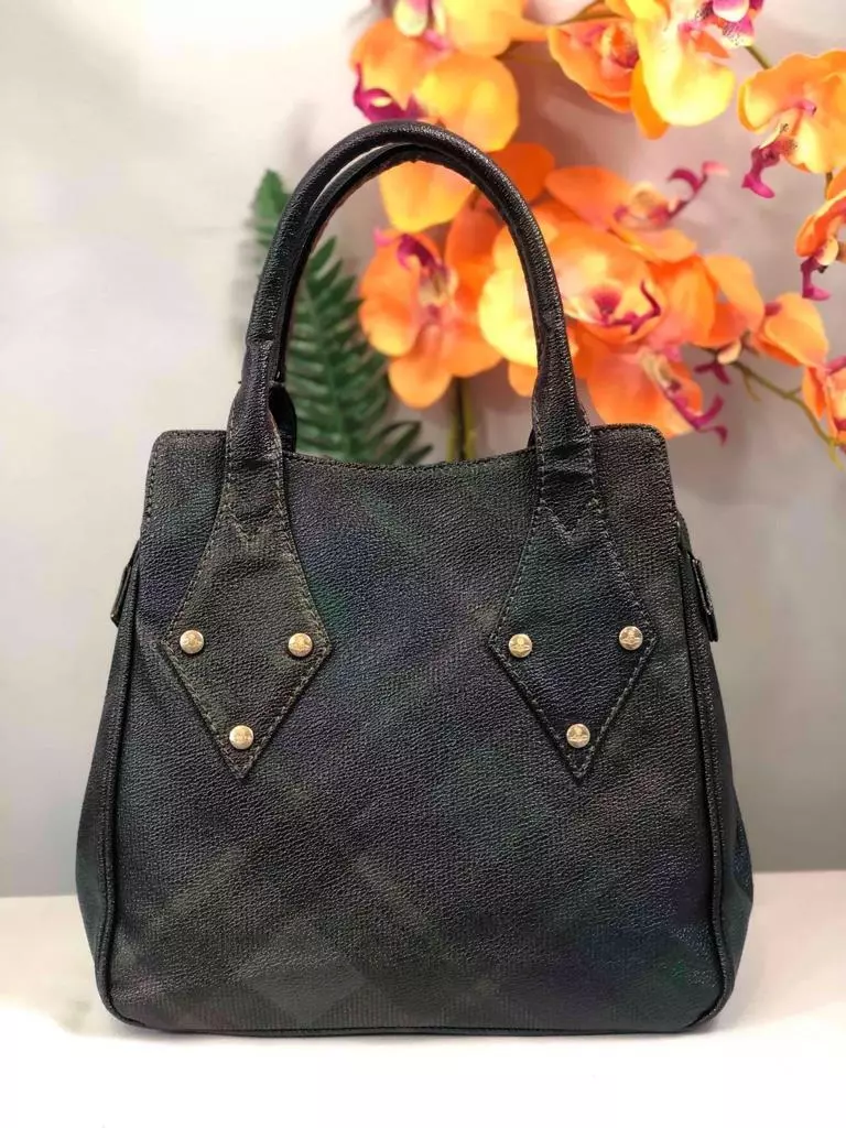 VIVIENNE WESTWOOD Dark Green Black Plaids Pattern Leather Top Handle Bag Purse
