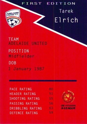2014 2015 ADELAIDE UNITED A-League Card TAREK ELRICH 1st Edition - Picture 2 of 3