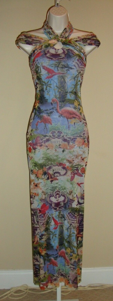 CRAZY SEXY, VERSATILE BLUE FLAMINGO MESH JEAN PAUL GAULTIER HALTER  