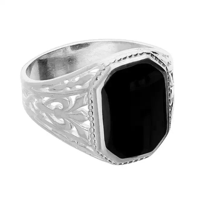 Argento Sterling da Uomo Anello Onice Decorato Design Marchiato MISURA S - W UK - Immagine 2 di 4