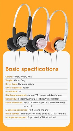 FiiO SNOWSKY Wind 40mm Dynamic Driver Wired Retro-style Mini On-ear Headphones - Bild 10 von 27