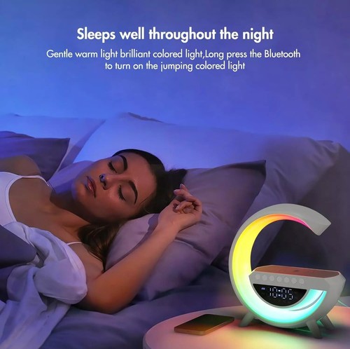 Smart LED G Shape Wireless Charger Bluetooth Speaker RGB Alarm Clock Night Light - 第 6/7 張圖片