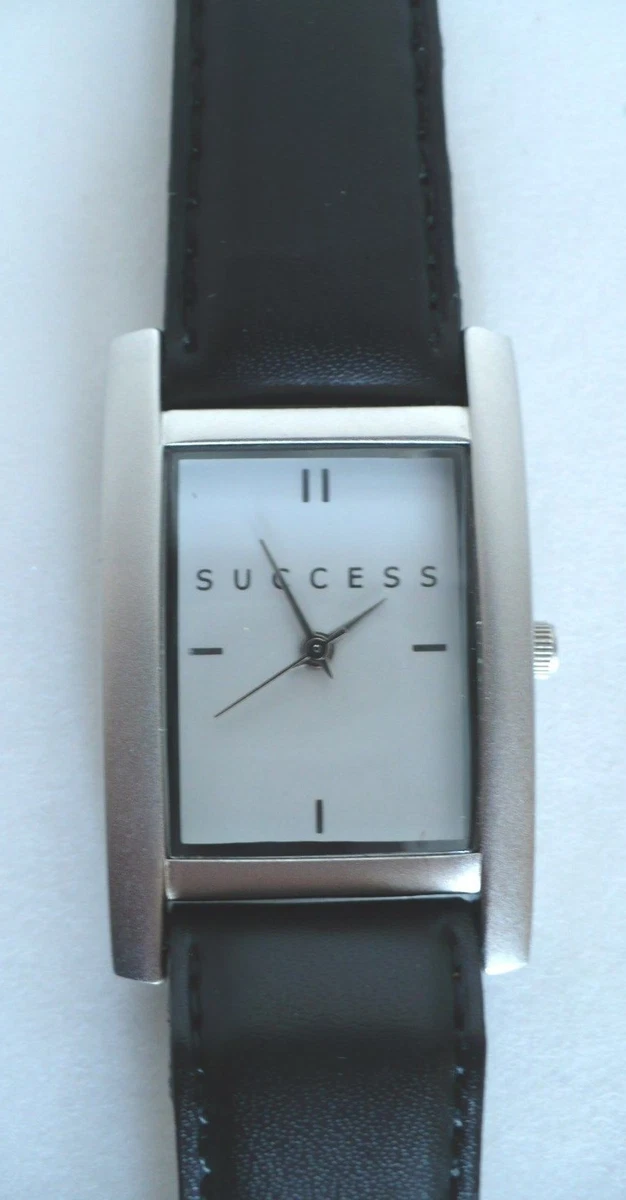 Success Silver Tone Battery Operated Watch w Black Leather Band
