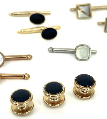 Tux Shirt Stud Mix Lot 37 Formal Wear Swank Enamel MOP Pearlized Vtg - Picture 7 of 24