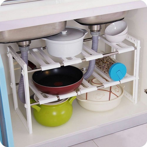 Under Sink 2 Tier Expandable Kitchen Bathroom Shelf Organizer Rack Storage White - 第 4/7 張圖片
