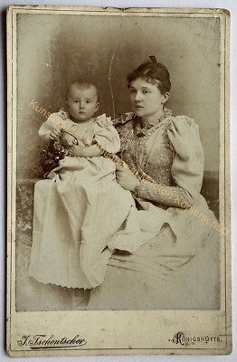 orig. KAB Cabinet Photo Photograph Picture Old Fashion around 1890 Königshütte Mother Child