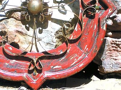 Buy Round House Pediment Architectural Iron-Wood-Hand Painted Medallion Red 0361