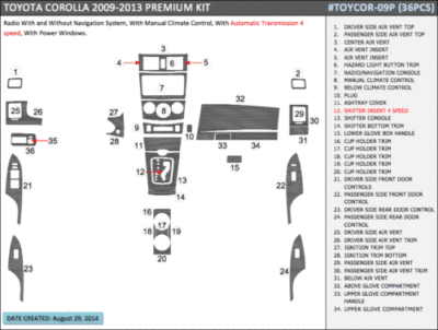 2011 toyota corolla dashboard parts discount