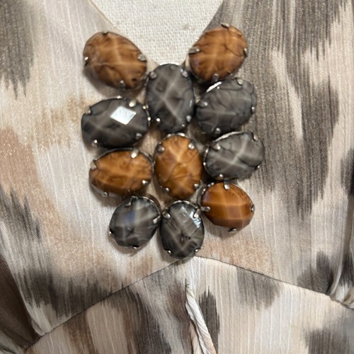 Chico's High-Low Midi Dress Sz 10/M Gray Brown White Halter Neck Sleeveless - Picture 6 of 9