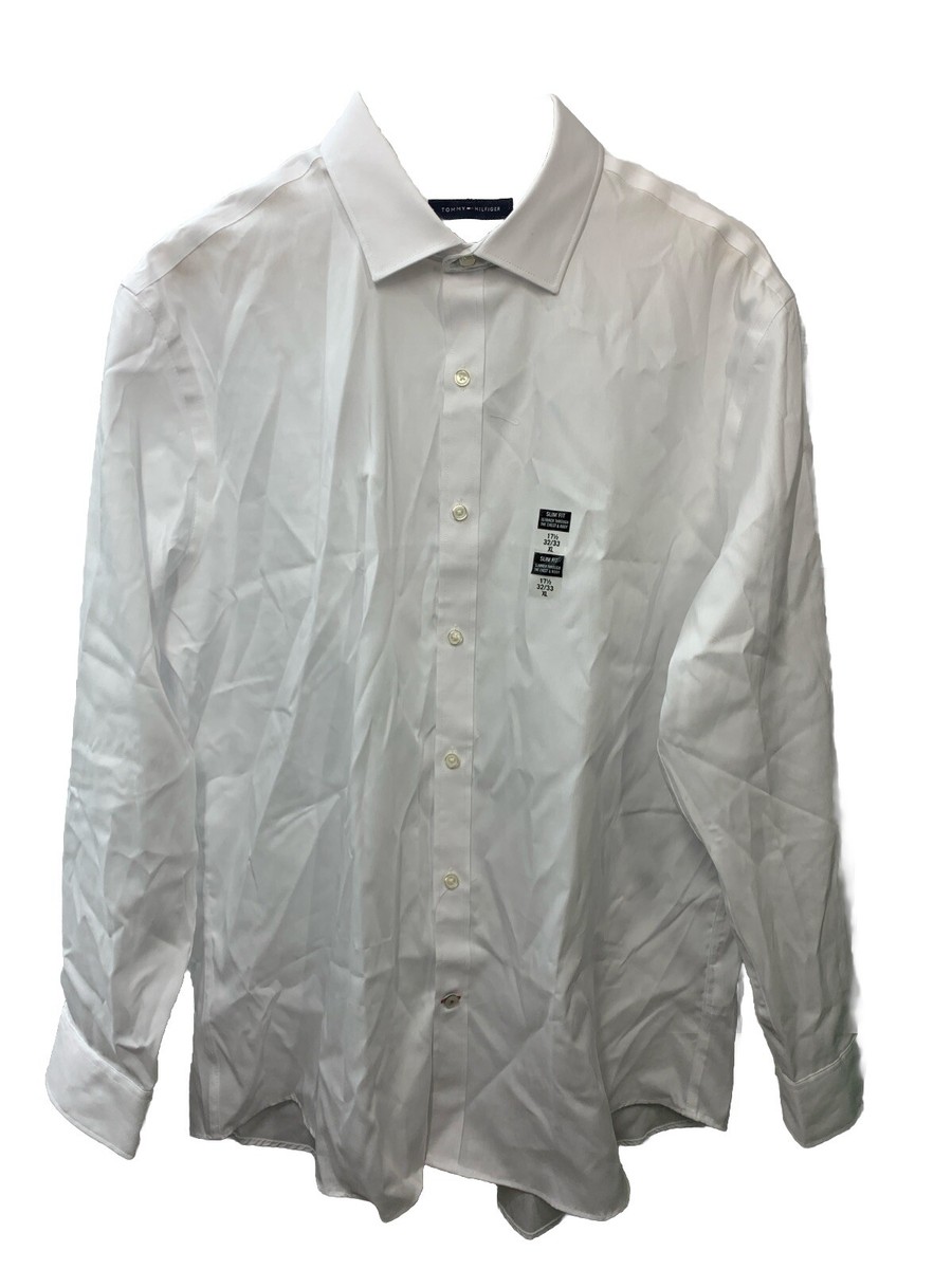 Tommy Hilfiger Men's Dress Shirt Slim Fit Non Iron Solid Size XL Long  Sleeve