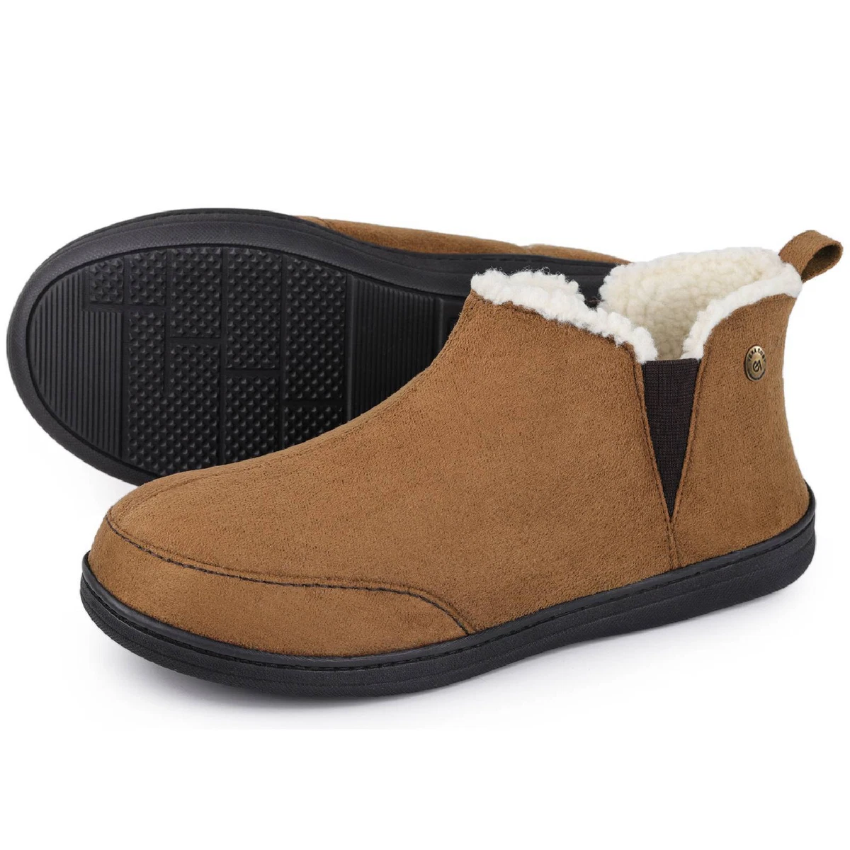 Men s Elastic Dual Gores House Shoes Micro Faux Suede Sheepskin Boots Slippers