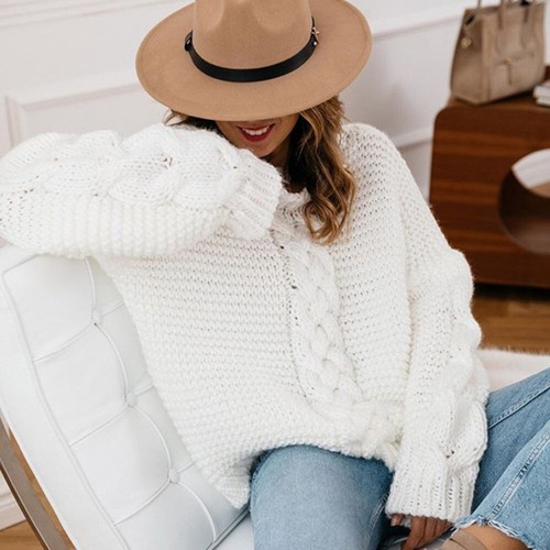 Women's Solid Color V-Neck Sweater - Cozy Loose Fit Pullover in Classic Style - Picture 6 of 26