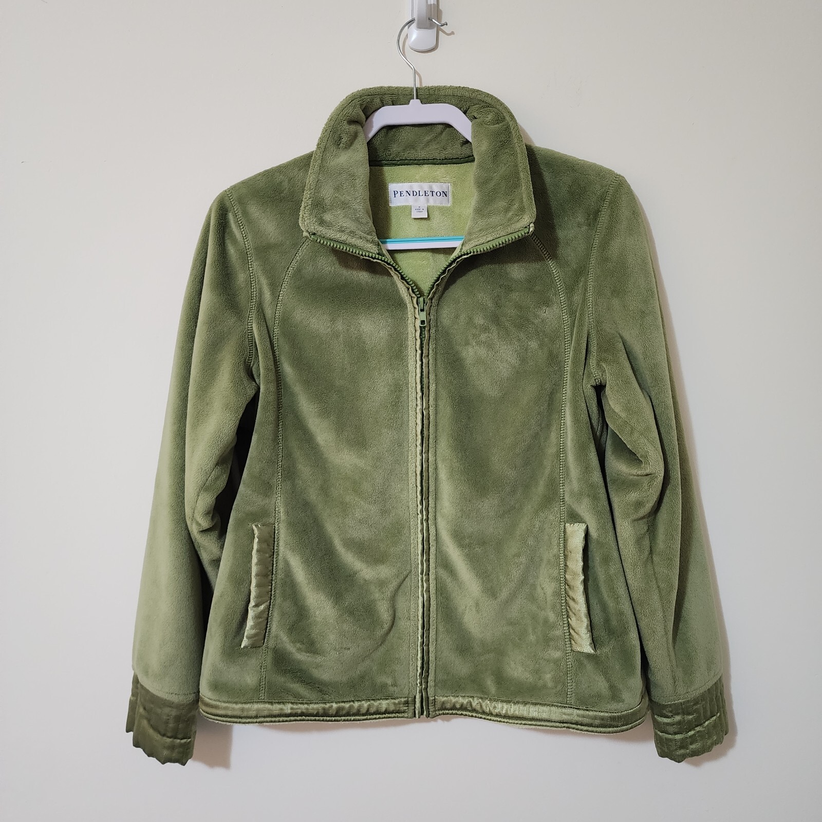 Pendleton Womens Plush Full-Zip Jacket Green Sati… - image 2