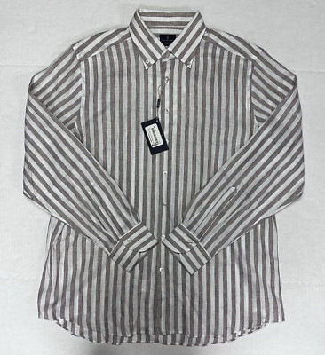 $298 New EMANUEL BERG Luxury Men's XXL 2XL Modern Fit Striped Button Front