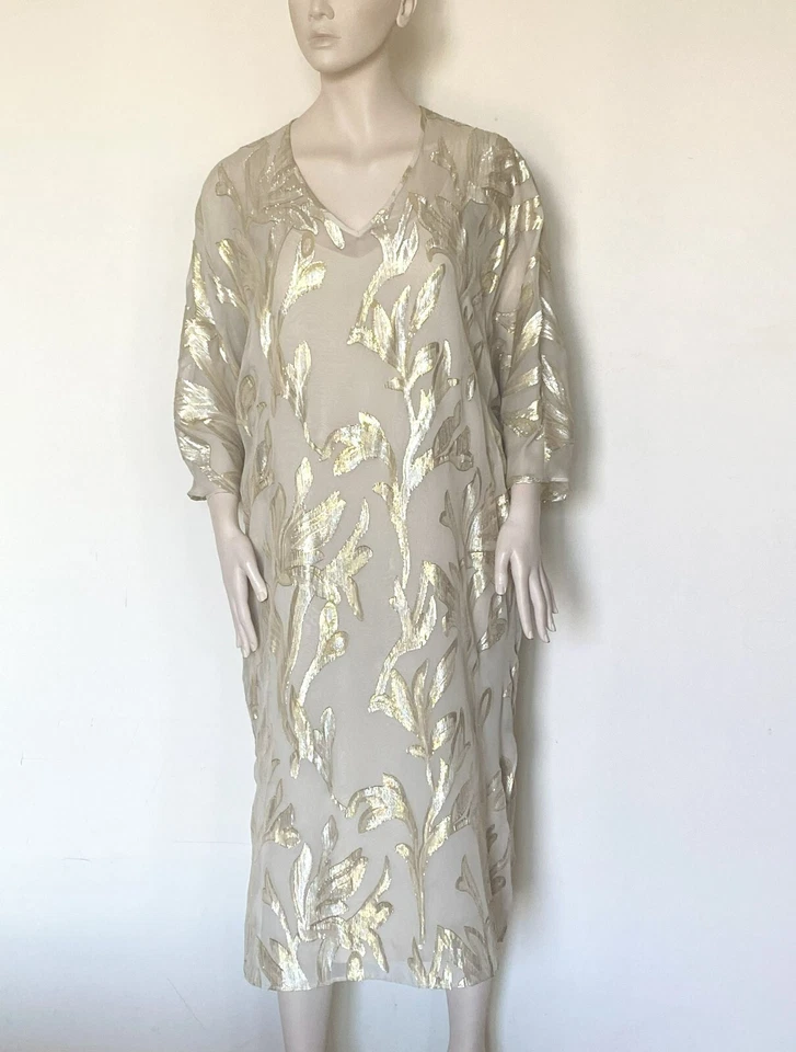 MARINA RINALDI,SILK Blend Dress in Gold, Size MR 21, 12W US, 42 DE, 50 IT - Image 3 of 4