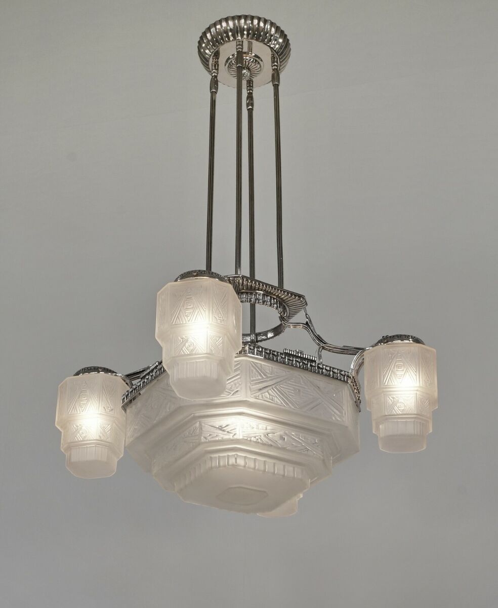 GEORGES LELEU : FRENCH 1930 ART DECO CHANDELIER . lamp GEORGES LELEU : FRENCH 1930 ART DECO CHANDELIER . lamp