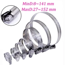 Stainless Steel Adjustable Drive Hose Clamps Fuel Line Worm Clips MaxD 27~152mm