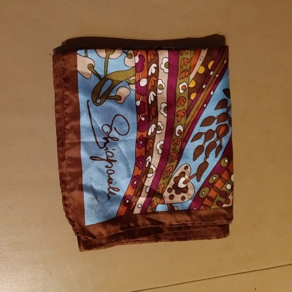 Elsa Schiaparelli винтажный шарф цветочный коричневый, синий, оранжевый - Изображение 2 из 4