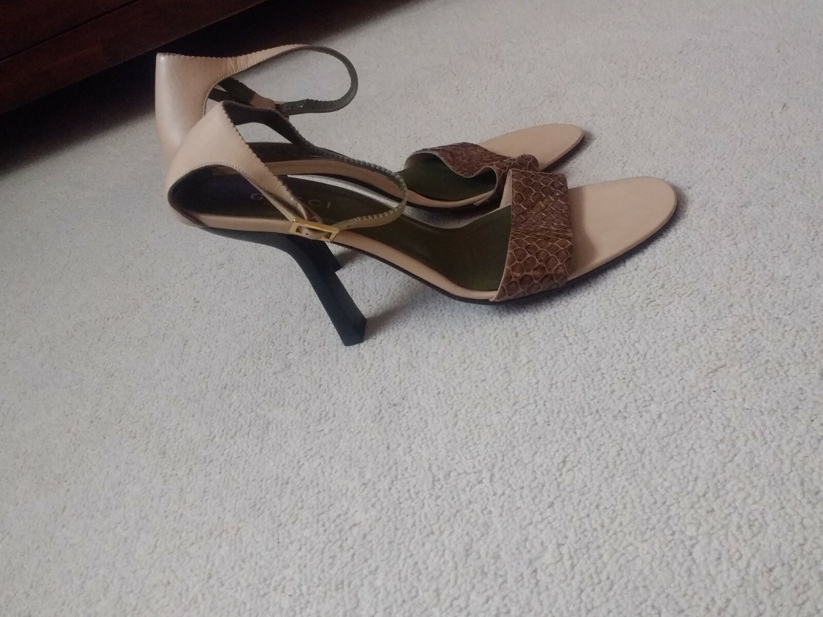 GUCCI women's Python leather open toe high heels … - image 11