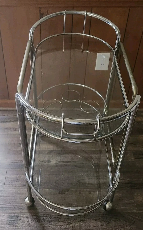 Carro de bar vintage carro de té de vidrio cromado bandeja para servir extraíble de 2 niveles  Foto 4 de 4