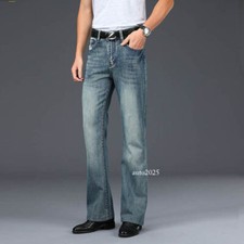 Men Bell Bottom Jeans Vintage 60s 70s Flared Denim Pants Hippie Regular Fit Blue