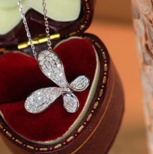 Silver Butterfly Shape Zircon Pendant Necklace, Butterfly Silver CZ Necklace