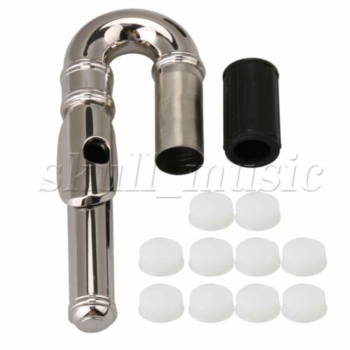 Nickel Plated Flute Curved Head Joint & 10 Soft Silicone Flute Open Hole Plugs - Afbeelding 1 van 7