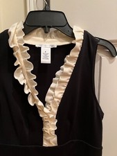 London Times Women Dress Black/White Size 8 with Ruffle Mini Casual/Business