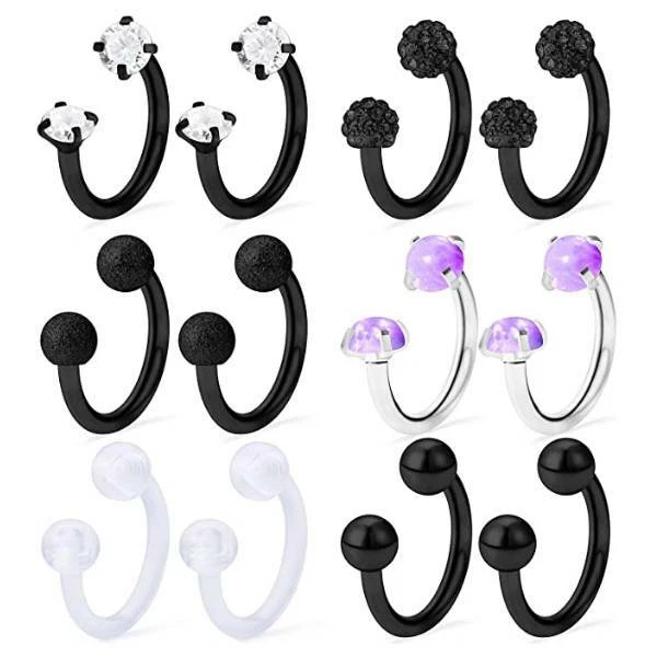 12 un. Anillos de tabique nariz cristal ópalo herradura anillo labio hélice tragus pendiente 16G Foto 3 de 4