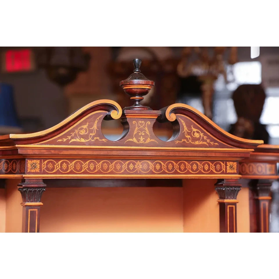 Librería antigua inglesa de marquetería de caoba y madera satinada Foto 4 de 4