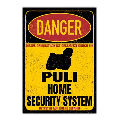 Puli Hirtenhund Schild Danger Security System Türschild Hundeschild Warnschild H