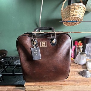 Vintage Brunswick Leather Bowling Bag Brown Black Zip Carry Handle 
