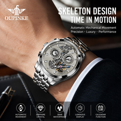   OUPINKE 3251 MEN'S AUTOMATIC WATCH   LUXURY SKELETON MECHANICAL WRISTWATCH