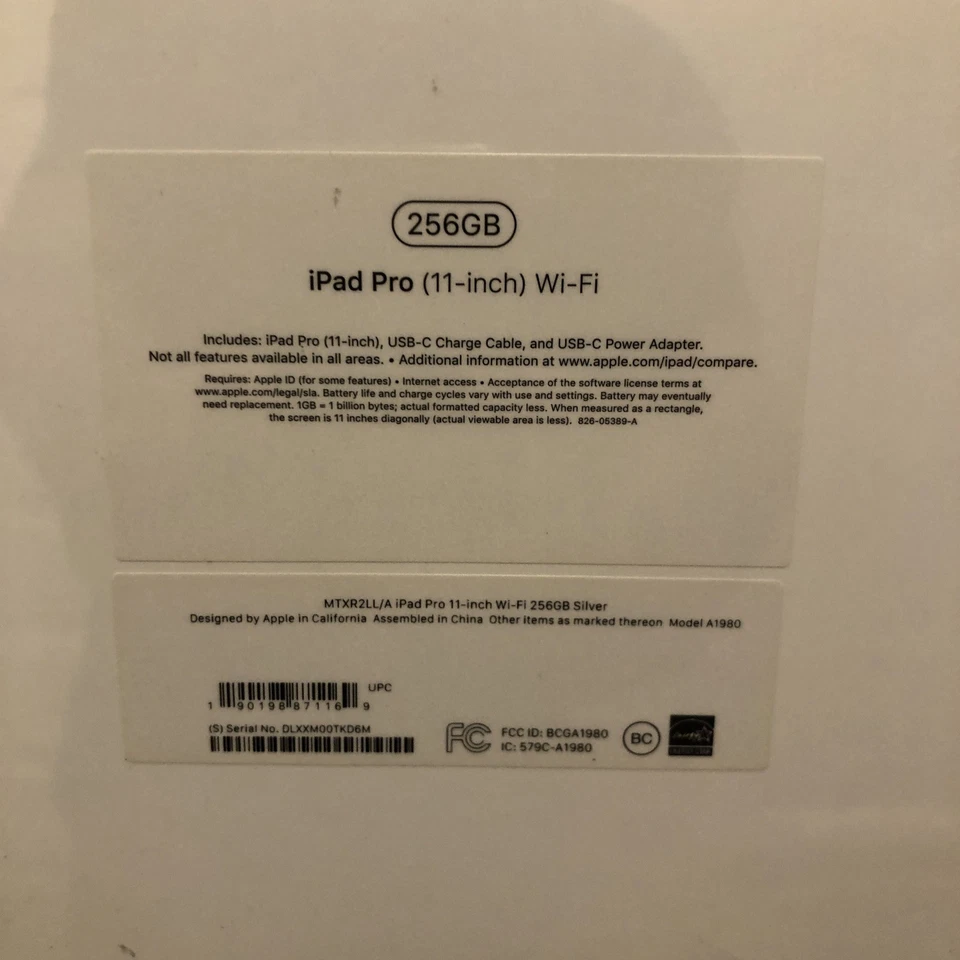 Apple iPad Pro 11-inch MTXR2LL/A A1980 256 GB, Wi-Fi, 11 in - Silver - Image 3 of 3