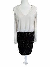DJ-Jaz Black White Embellished Beaded Cold Shoulder Long Sleeve Evening Dress 4