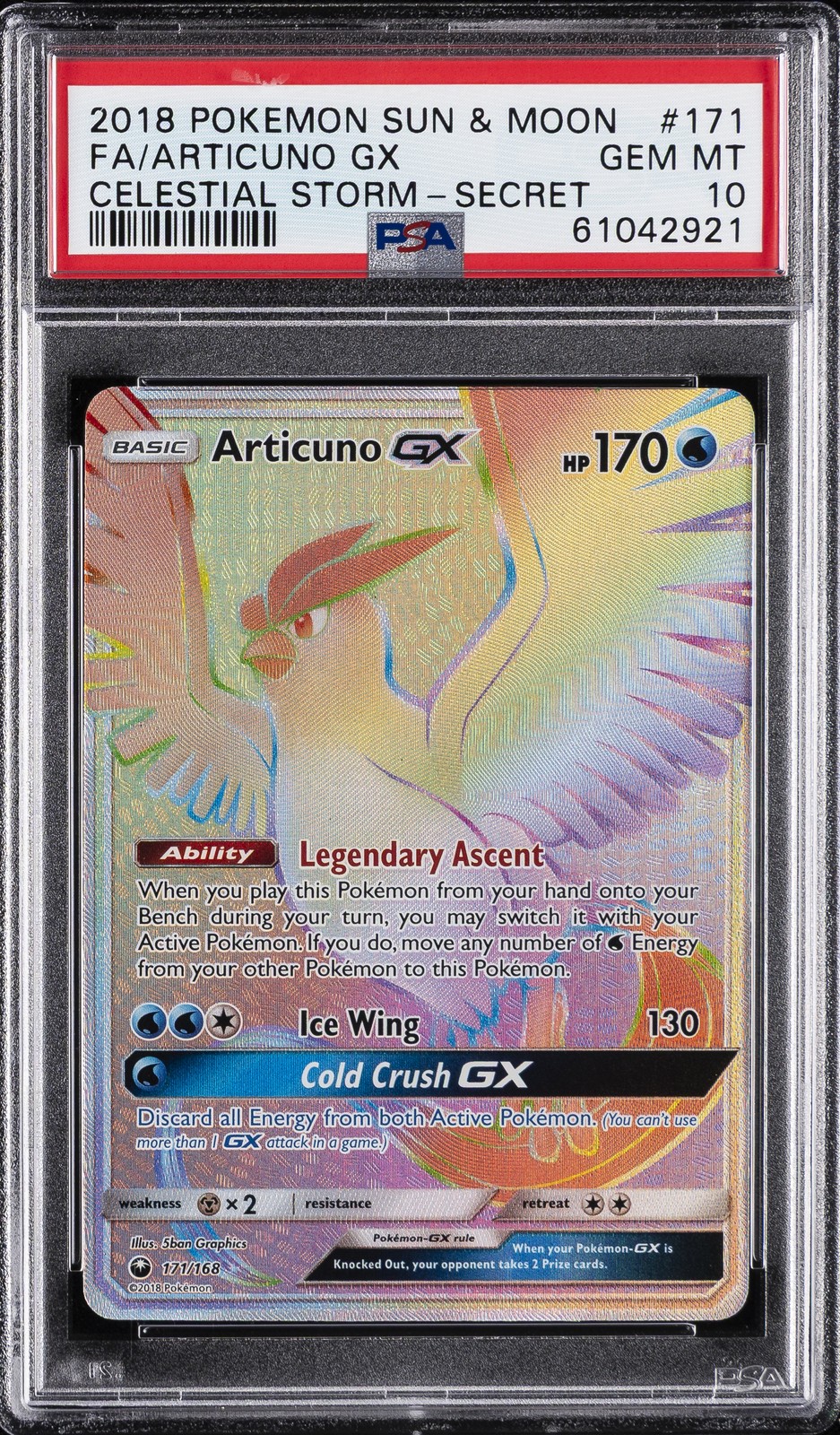 2018 POKEMON SUN & MOON CELESTIAL STORM SECRET #171 FULL ART/ARTICUNO GX PSA 10