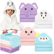12 PCS Baby Bath Towels 4 Hooded Animal Towels 8 Washcloths Soft Newborn Set