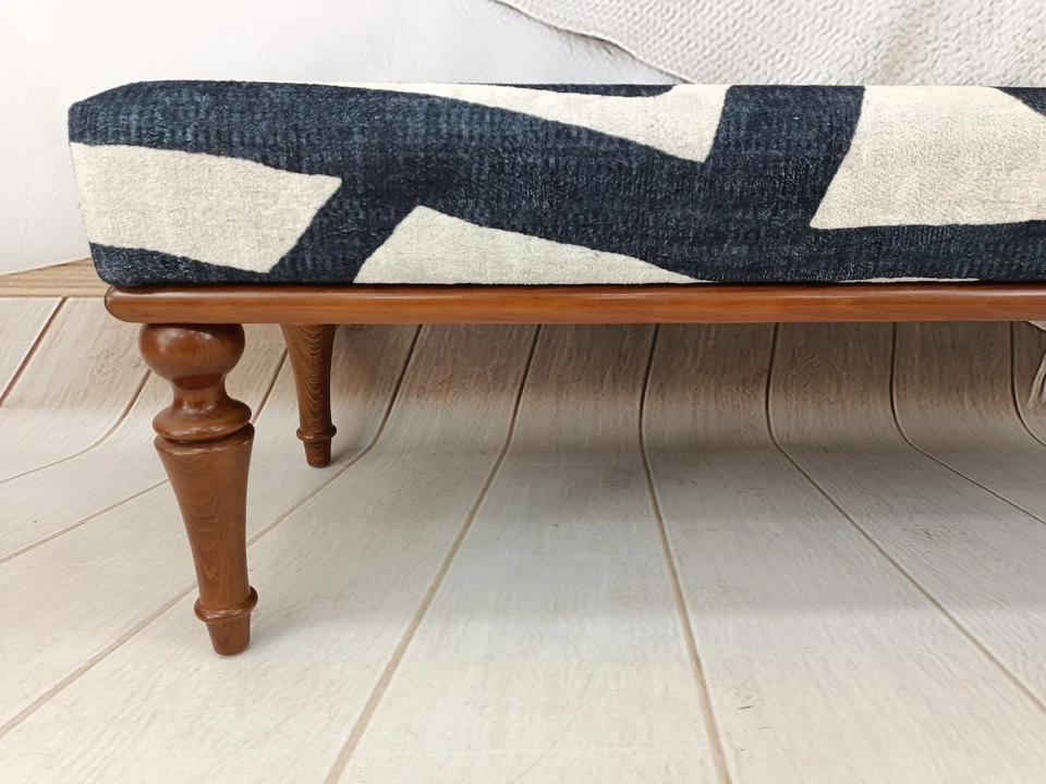 White Black Ottoman Bench Wood Work Piano Bench Handmade Footstool Bench - Image 3 of 4