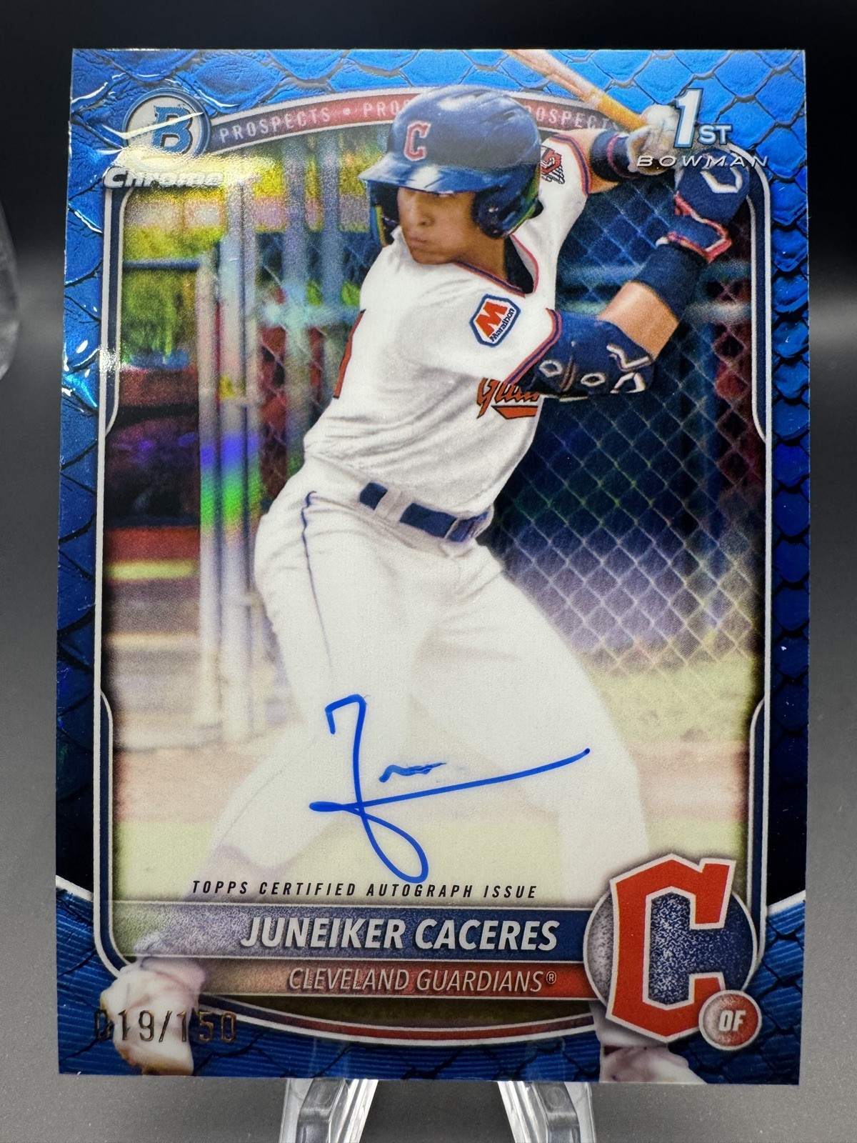 Juneiker Caceres 2025 Bowman Chrome 1st AUTO Reptilian Blue CPA-JUC 019/150