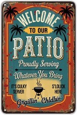 Welcome To Our Patio Tin Metal Signs Home D cor Vintage Backyard BBQ Print Aesth