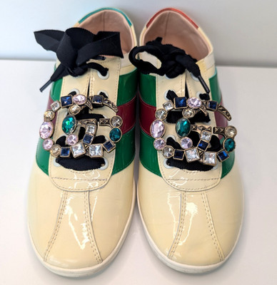 Gucci Falacer Sneakers Size 39 US Size 8.5 - Off White - Patent Leather Womens