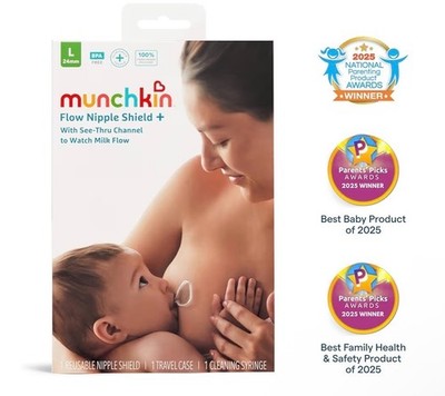 Munchkin Flow Nipple Shield + with See-Thru Channel to Watch Milk Flow, L 24mm