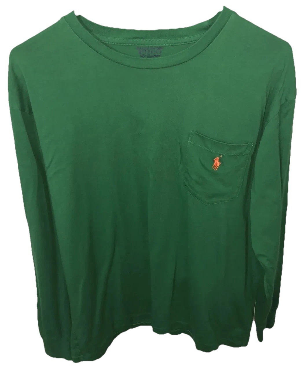 Polo Ralph Lauren camicia manica lunga tasca verde tinta unita taglia M girocollo pony
